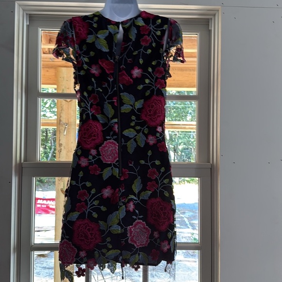 Sam Edelman Peony Embroidery Cap Sleeve Mini Dress Floral Navy Liner size 2 NWT - Picture 4 of 12